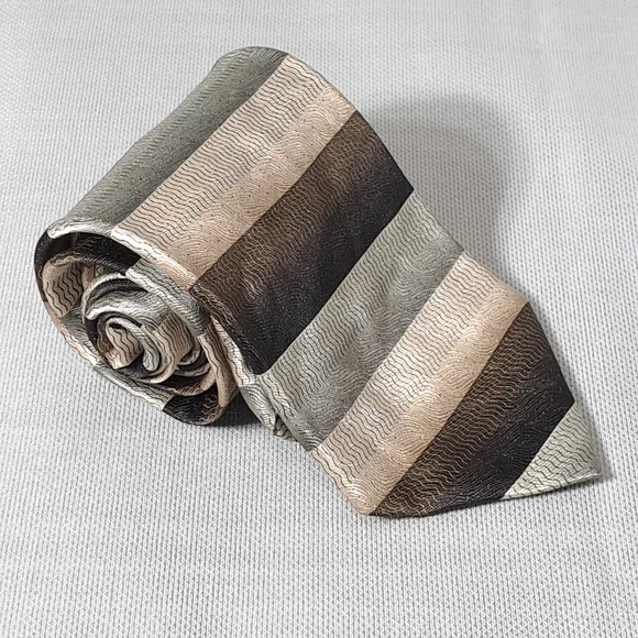 Vintage Covington Men's‎ 100% Silk Tie Stripes Brown, Beige, Green