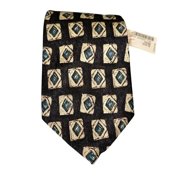 NWT Lands’ End Mens Tie Silk Jacquard Black Xtra Long Handsewn 65x3.75” USA