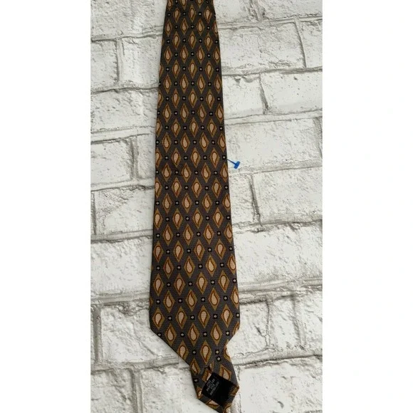 COACH‎ Silk Neck Tie~Earthy Golden Brown With Mustard Raindrop
