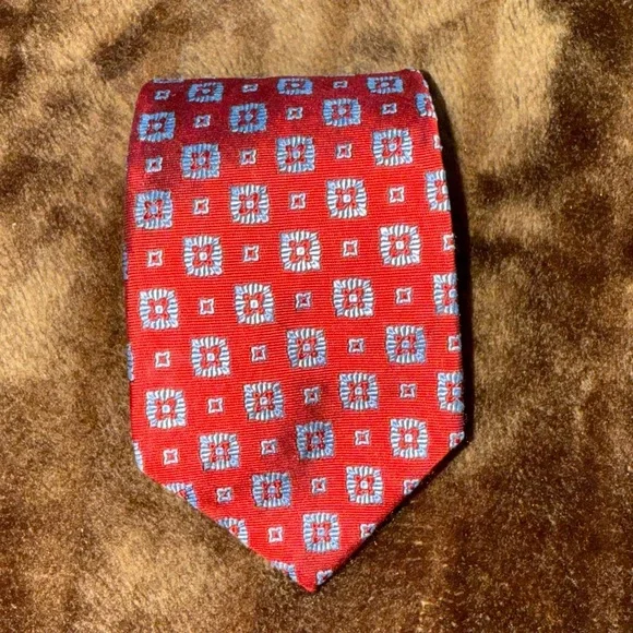 Brooks Brothers 346 Red & Blue Geometric‎ Print Silk Tie USA  IMMACULATE