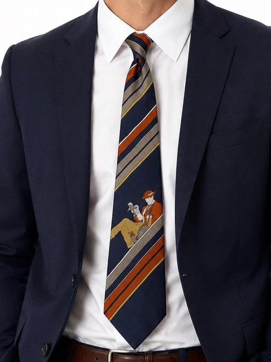 Vintage 1970’s Gino Pompeii 100% Silk Tie Novelty Man Reading Handmade In Italy