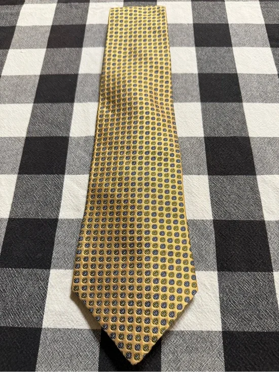 Tommy Hilfiger Yellow Silk Tie with Navy Dot Grid