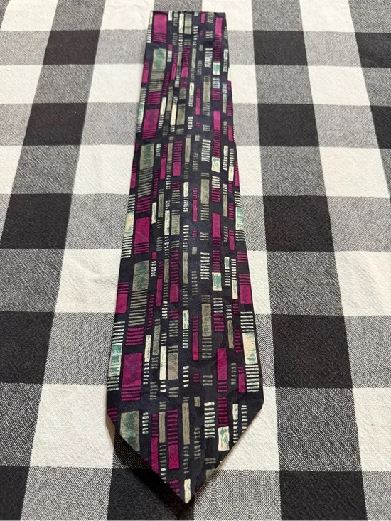 Nordstrom Black Tie with Magenta and Teal Geometric Pattern