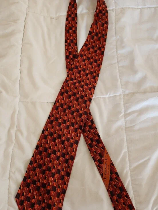 Valentino Orange and Black Geometric Silk Tie