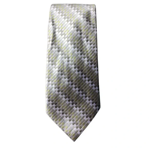100%‎ Silk Tie Pronto Uomo Green Silver NWT Prom Wedding Homecoming Formal