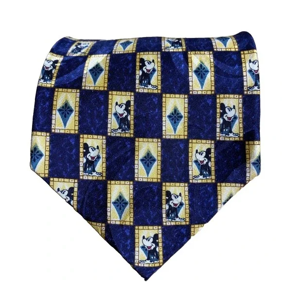Vintage Disney Store Mickey Mouse 100%Silk Necktie Made In Korea Blue Novelty