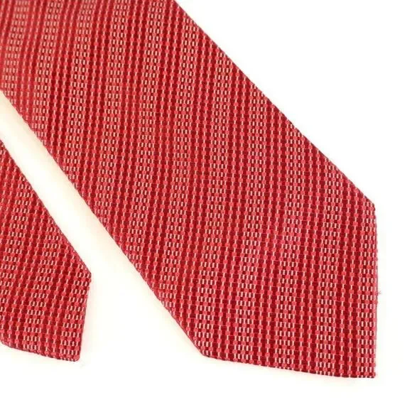Giorgio Armani Red Chains Striped Woven‎ Wide Silk Tie