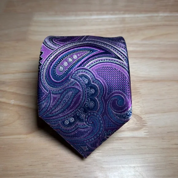 Jos. A. Bank Reserve Tie Mens OS Purple Paisley 100% Silk Woven Formal Wedding