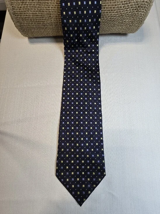 Valerio Garati Handmade 100% Pure Silk Classic Navy Geometric Men's Tie