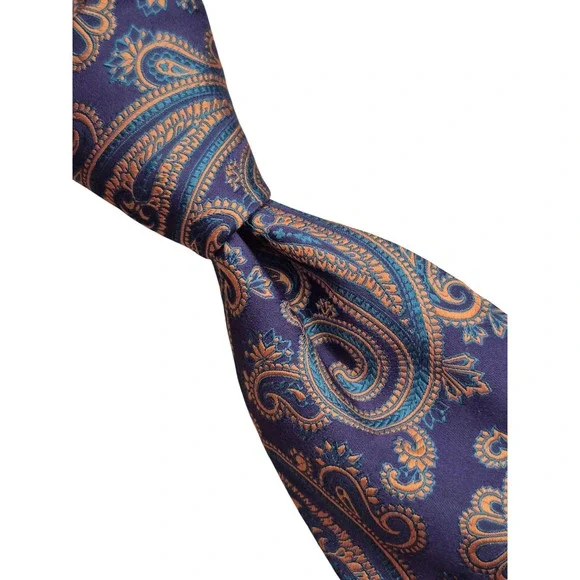Altea Milano Mens Silk Paisley Tie Navy Purple Teal Orange Made in Italy Necktie