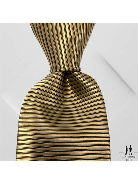 Firenze Tie Italy Gold 3D Ribbed Patterned Silk Neck tie Striped Long 61x3.5