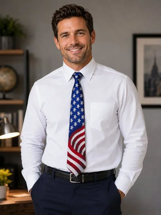 Men’s American Flag Patriotic Necktie Red White Blue Stars & Stripes