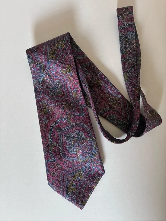 Leonardo Richetti 100% Silk Paisley Tie Purple Blue Gold Classic Italian Style