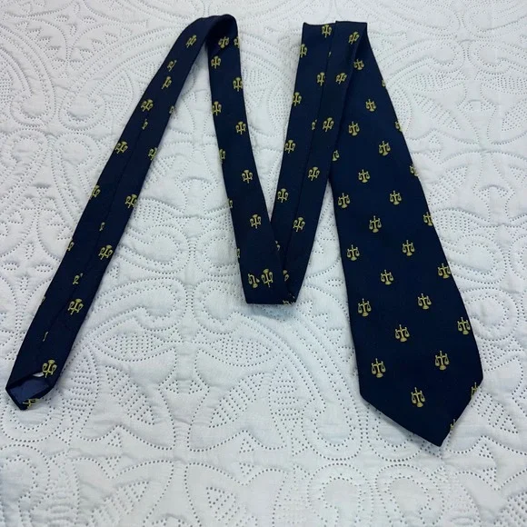 Excello Cravats Mens Navy Blue Gold Scales of Justice Law Professional Necktie