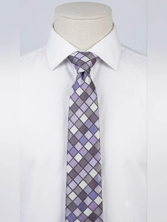 Stafford Essentials Geometric Diamond Pattern Polyester Necktie – Purple, Gray &
