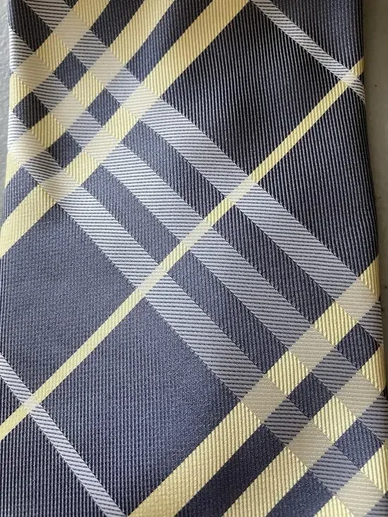 Ermenegildo Zegna Mens 100% Silk Tie Yellow Gray Plaid 4