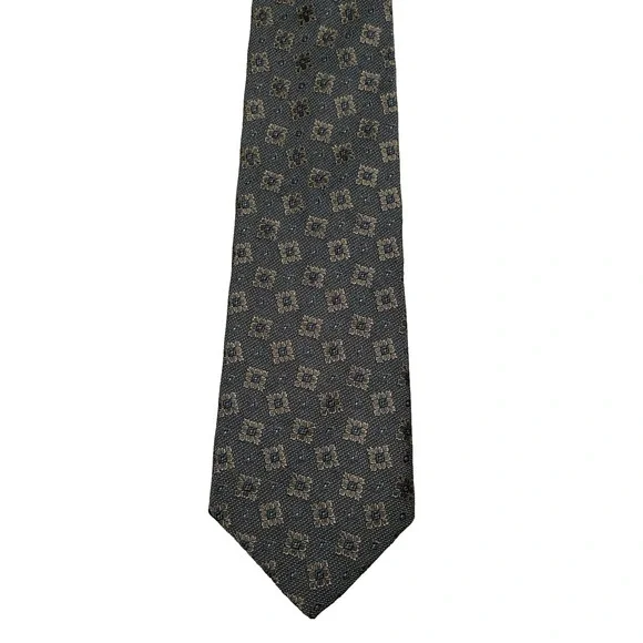 Gitman Bros Nordstrom Mens Tie Silk Square Medallions‎ Grey Blue Beige 3.5