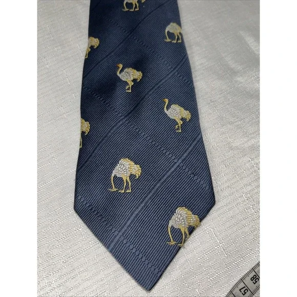 Vintage Pride of England Ostrich Tie Necktie‎ Navy  Blue 56