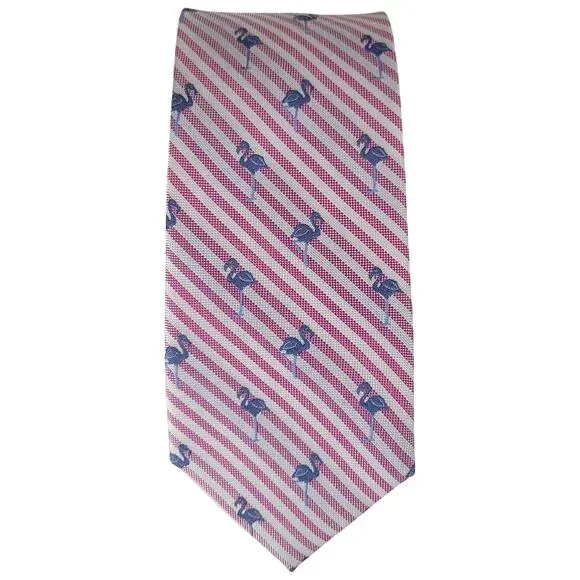 NWT Jos. A. Bank 1905 Silk Neck Tie Pink Striped Blue Flamingo Birds