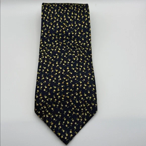 Vintage Valeriano Collection Stylish Navy & Yellow Tulip Mens Tie 100% silk