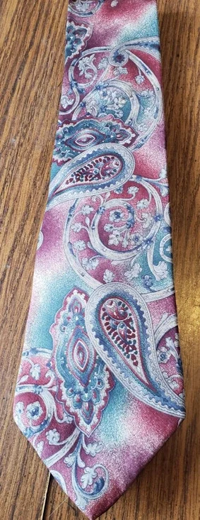 The Arrow Co Men's Italian Silk Vintage Blue Red Abstract Paisley Necktie Tie
