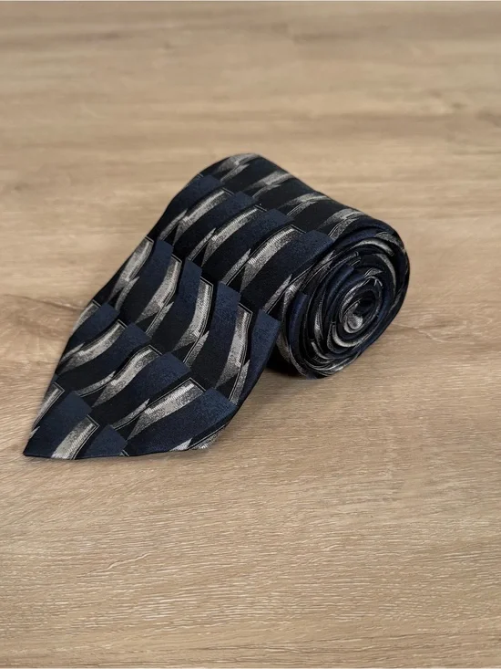 Vintage Arrow Navy and Silver Wave Stripe Tie