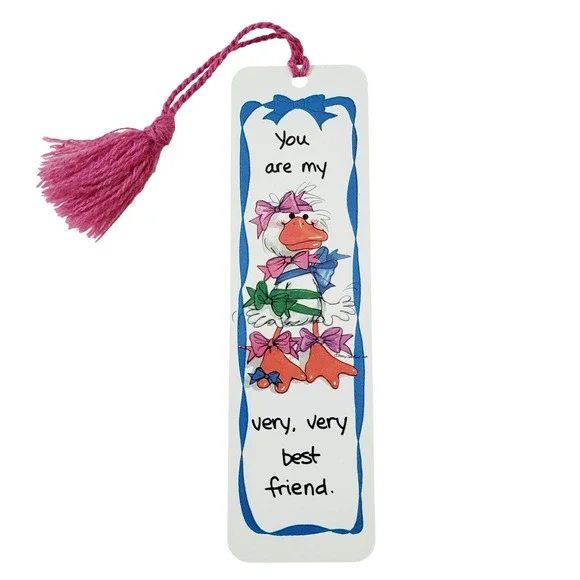 Vintage 80s Suzy's Zoo tassel Bookmark Best Friend Duck Goose- USA Artworks SZ10