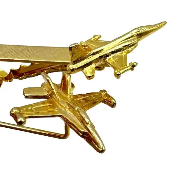Fighter Jet Gold Plated Vintage Tie Bar Clip Lapel Pin Air Force Service Jets