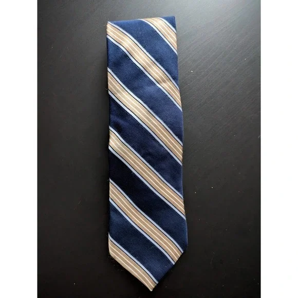 Nautica Silk‎ Tie Necktie Navy Blue Beige 59