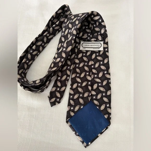 Carlos Devenezia men’s Silk Tie Roma Barcelona Brown Geometric Classic(B123)✨