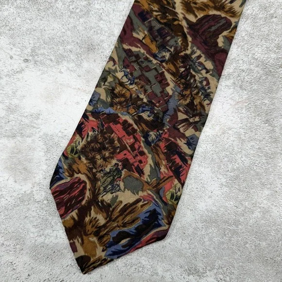 Christian‎ Dior 100% Silk Tie Mens One Size Brown Jacquard Necktie Western Art
