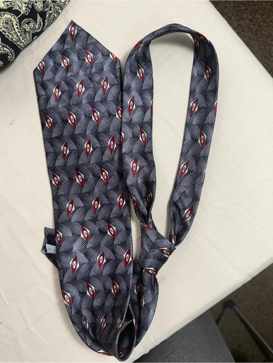 Pierre Cardin Navy Tie with Red Geometric Motif 100% silk.