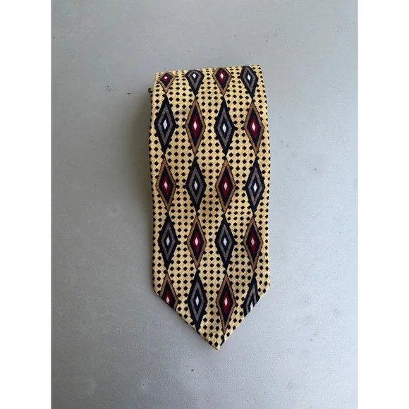 Ferrell Reed Parisian Mens Silk Tie Gold Geometric Diamond Handmade USA