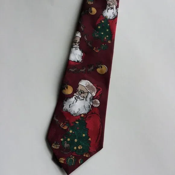 Thinking of You Mens Neck Tie Merry Christmas Santa Polyester Burgundy 55