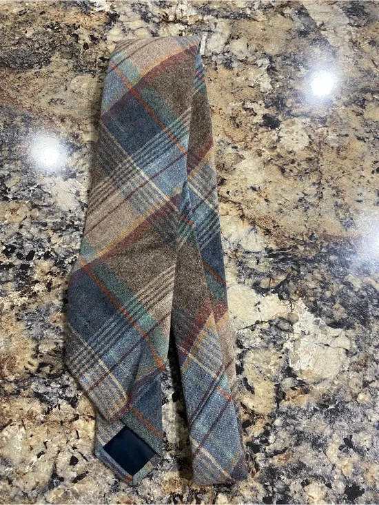 Pendleton Vintage Wool Tartan Tie Gray Blue Brown Rust Preppy Plaid Academia