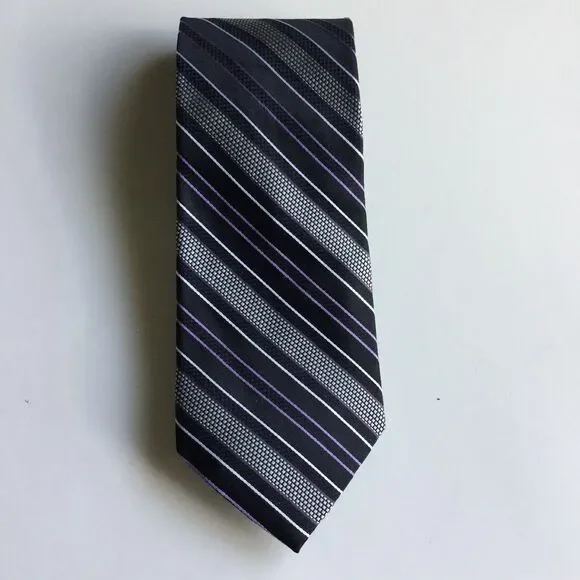 Van Heusen Mens Necktie Tie Navy Pruple White 100% Silk