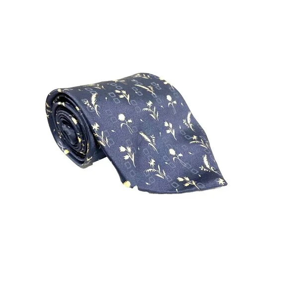 Geoffrey Beene Designer Silk Tie - 90s Vintage Navy/Gold Floral - 4