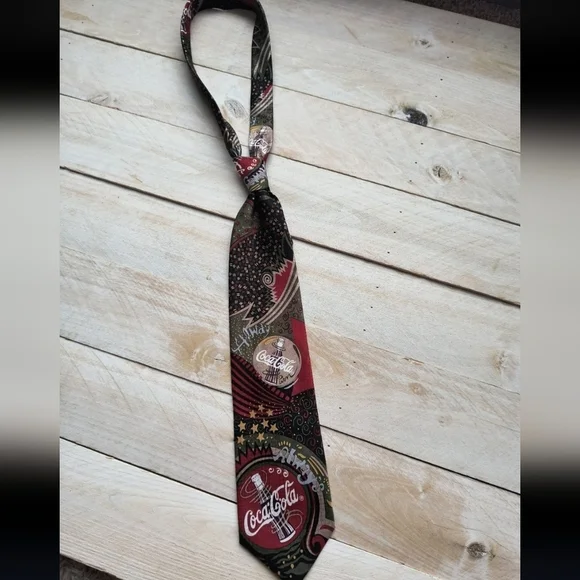 Always Coca-Cola Men's Necktie Black Logos Soda Made in USA
