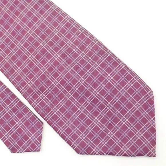 Calvin Klein Collection Purple /‎ Red Blue White Check Woven Silk Tie