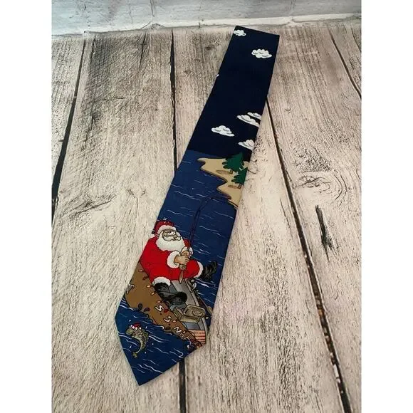 HALLMARK YULETIDE GREETINGS Men's “Santa Fishing” Tie