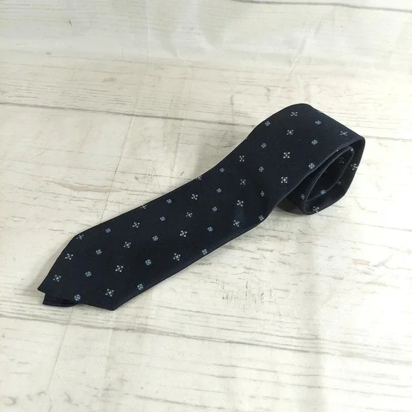 Ric Karon for Fruit of‎ the Loom Mens Necktie Navy Blue Geometric Pattern