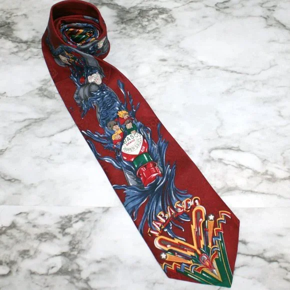 TABASCO Neck Tie Colorful Fun Spicy Novelty Menswear Necktie Accessory Silk