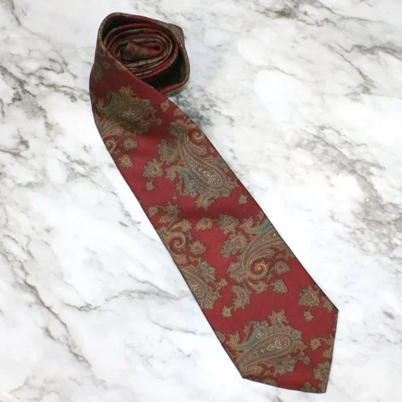 STAFFORD Necktie Paisley Classic Burgundy Red Vintage Silk Neck Tie