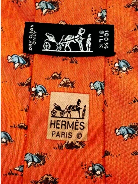 Hermes Whimsical Moles Animals Men's Tie Orange Silk 7794 FA 3.5