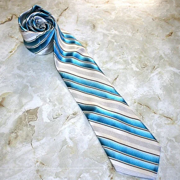 VINTAGE PIERRE CARDIN Neck Tie Turquoise Stripe Silk Neckwear 60 Inches Long