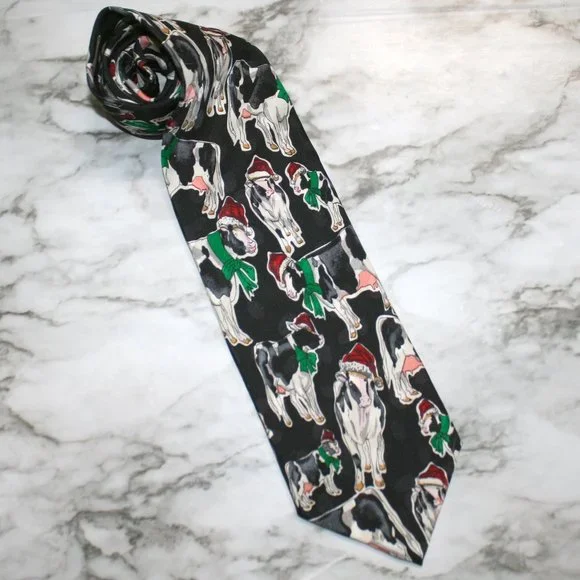 ADDICTION Christmas Cow Holiday Neck Tie Holstein Stocking Cap Silk Menswear