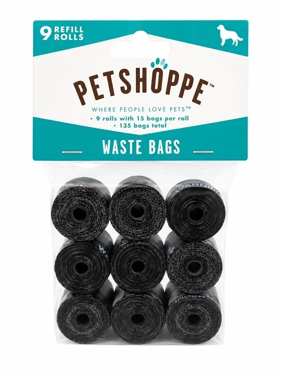 PetShoppe Waste Bags - Black Refill Rolls (9 Pack)
