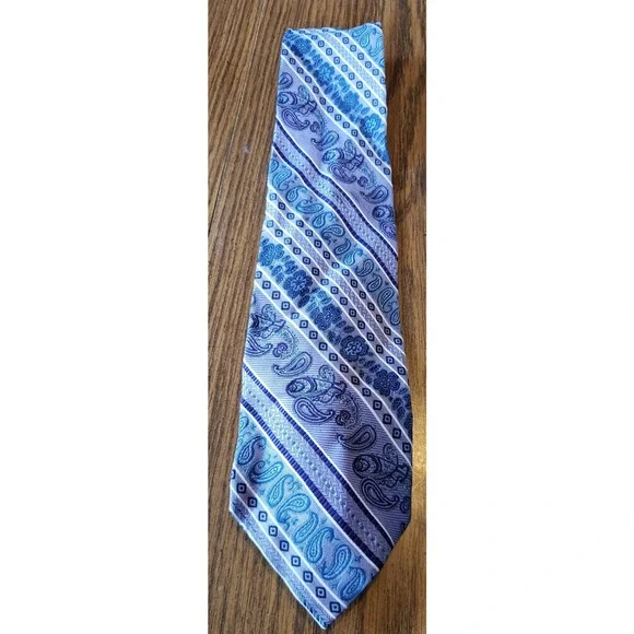 Bachrach 100% Silk Necktie Purple Striped Paisley Pattern Tie