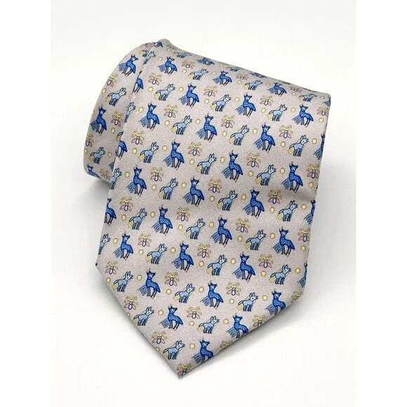 Pineda Covalin Nierika Huichol Nicole Huth 100% Silk Gray Neck Tie Mexico