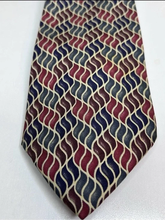 Christian Dior Monsieur Silk Tie Blue Burgundy Geometric Designer Necktie